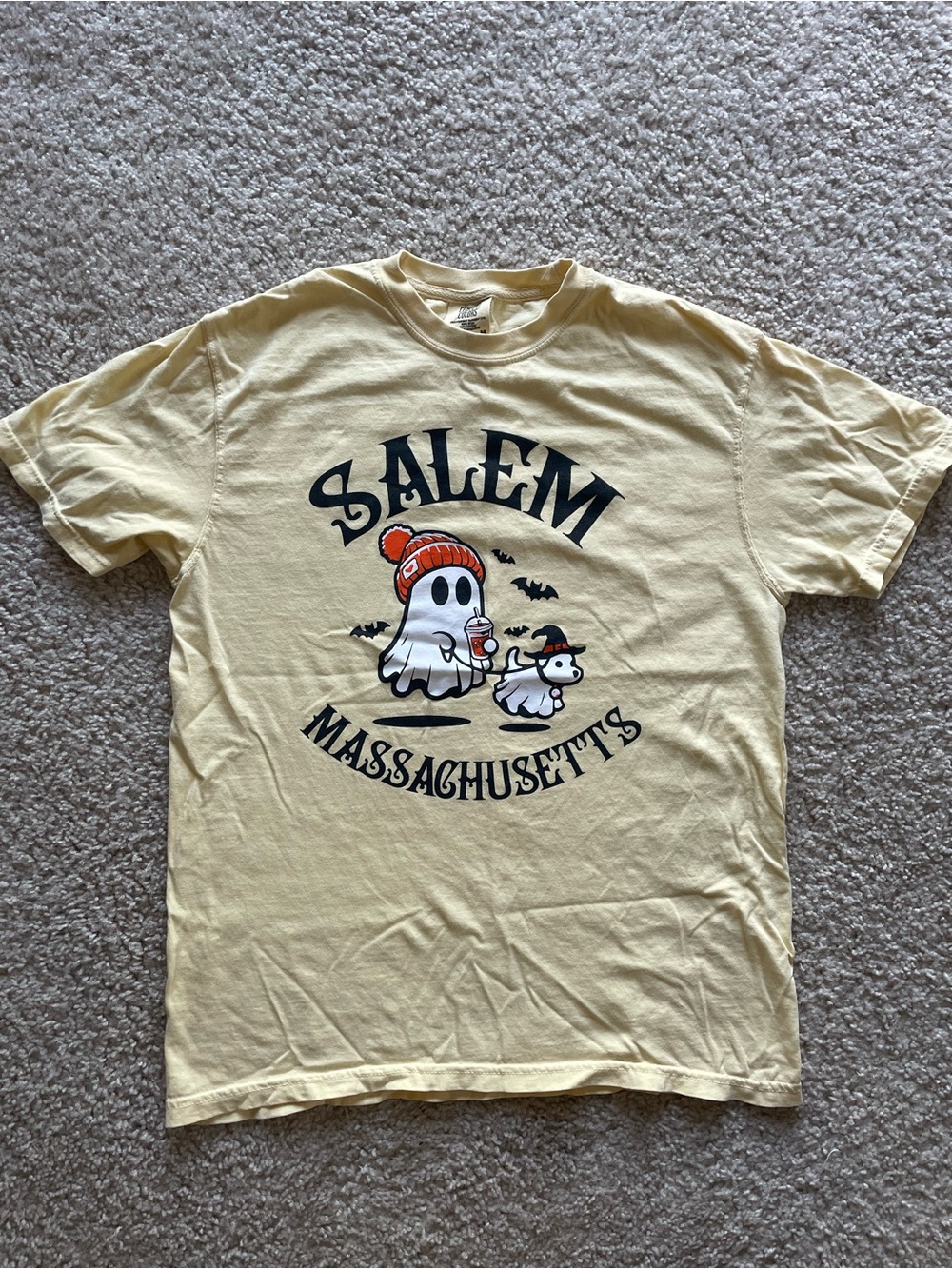 Comfort Colors Salem Ghost Graphic Tee in Pale Yellow